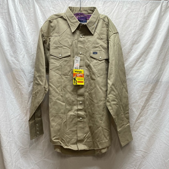 Wrangler Other - Vintage Wrangler Tan Pearl Snap Authentic Work Western Shirt Stiff Cotton